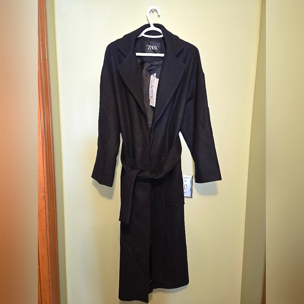 Zara Black Belted Coat, extra small